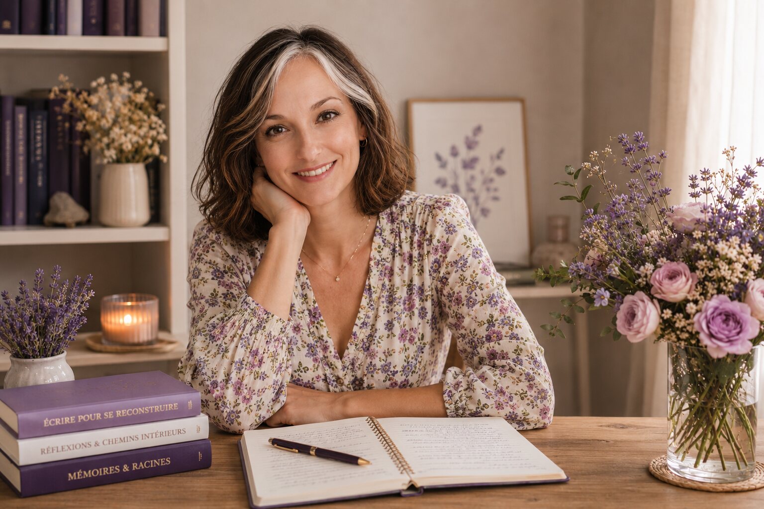 Audrey Branco à son bureau dans un univers de travail chaleureux